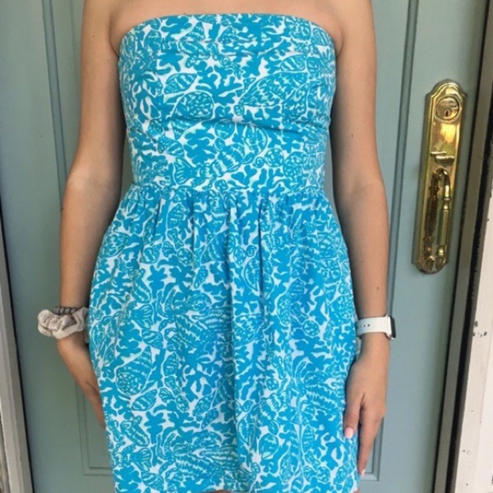 Lily Pulitzer Blue Green White Strapless Dress